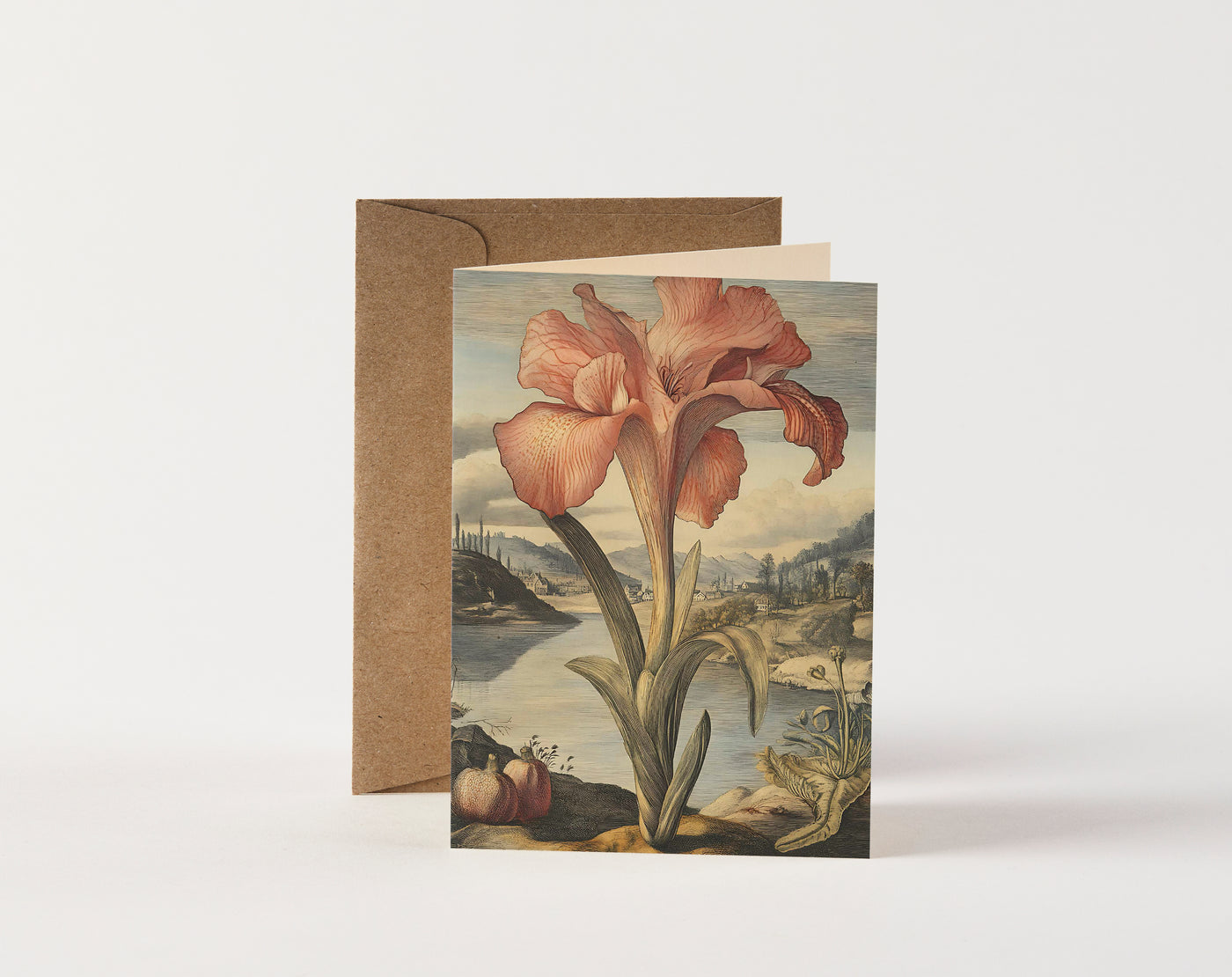 Card - Vintage Iris Near a Lake & Town